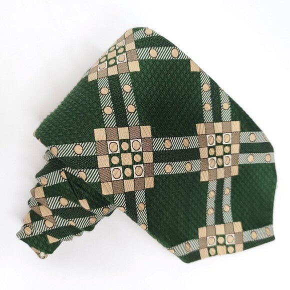 Vintage 60s 70s Anderson Little Wide Tie Geometric Textured Tie Green Tan Beige - Picture 1 of 4
